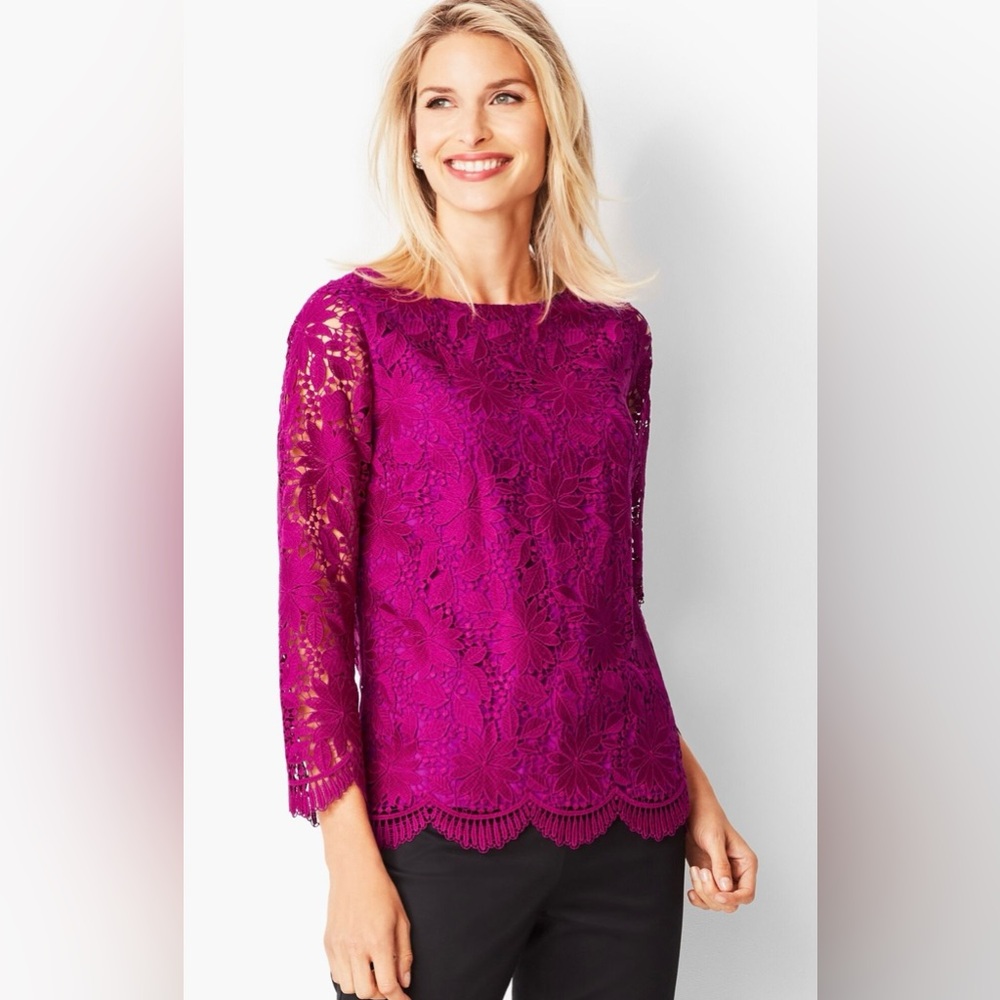 RSVP by Talbots Fuchsia Lace Blouse Top Size Medium